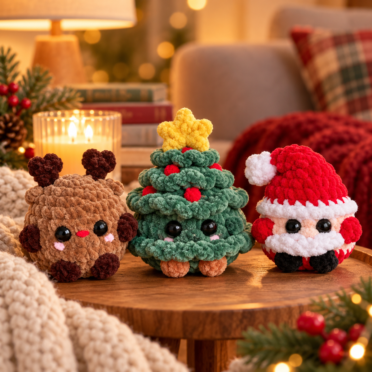 Weihnachts-Amigurumi-Trio ohne Nähen