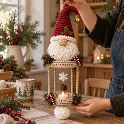 Weihnachtswichtel-Hängelaterne Häkelanleitung – LED-Teelichthalter