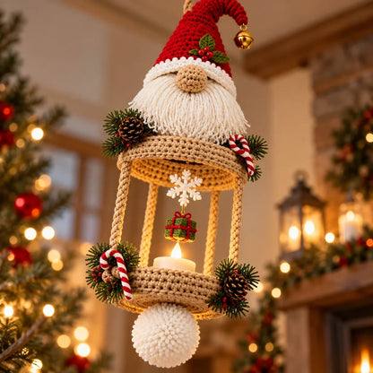 Weihnachtswichtel-Hängelaterne Häkelanleitung – LED-Teelichthalter
