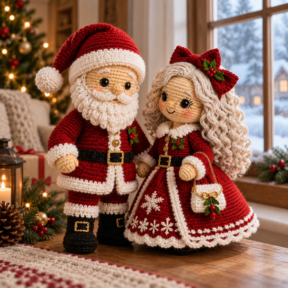 Weihnachtsmann & Frau Weihnachtsmann Amigurumi Puppen Häkelanleitung Set