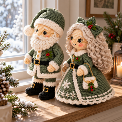Weihnachtsmann & Frau Weihnachtsmann Amigurumi Puppen Häkelanleitung Set