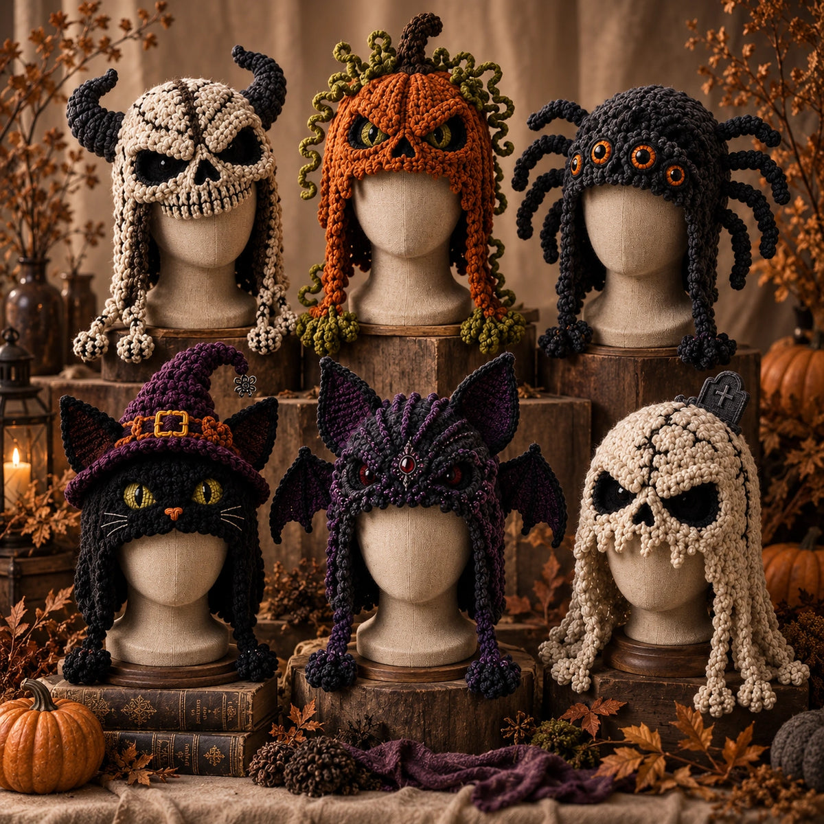 Gehäkelte Halloween-Monsterkapuzen – 6 Designs für Erwachsene