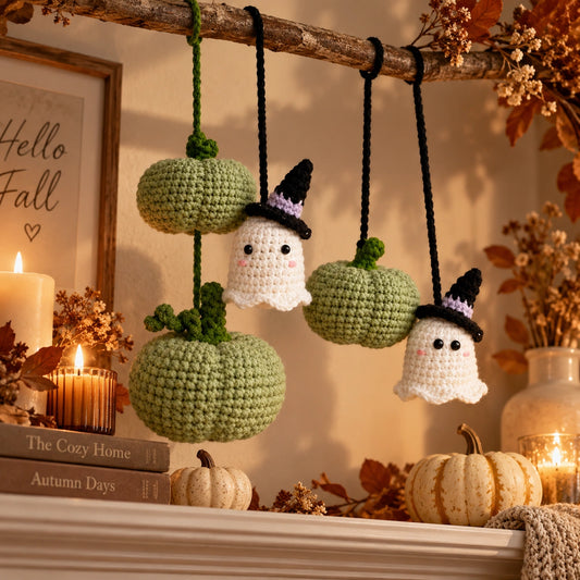 Pumpkin & Ghost Crochet Pattern – Halloween Hanging Decoration
