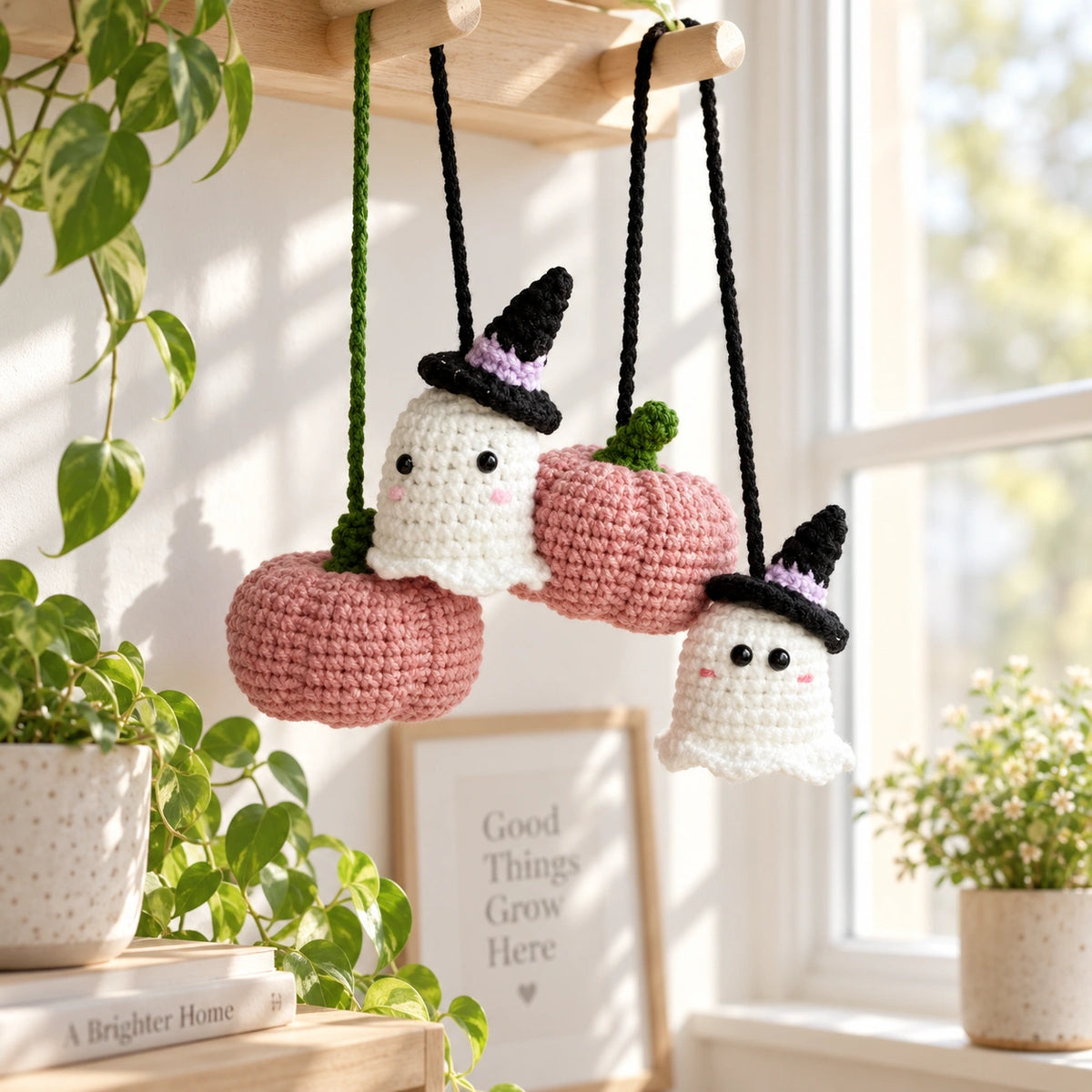 Pumpkin & Ghost Crochet Pattern – Halloween Hanging Decoration