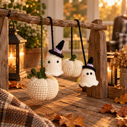 Pumpkin & Ghost Crochet Pattern – Halloween Hanging Decoration