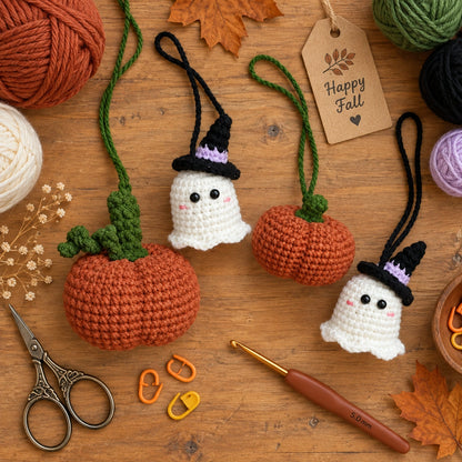 Pumpkin & Ghost Crochet Pattern – Halloween Hanging Decoration
