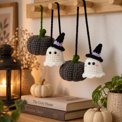Pumpkin & Ghost Crochet Pattern – Halloween Hanging Decoration