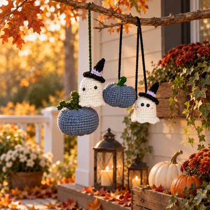 Pumpkin & Ghost Crochet Pattern – Halloween Hanging Decoration