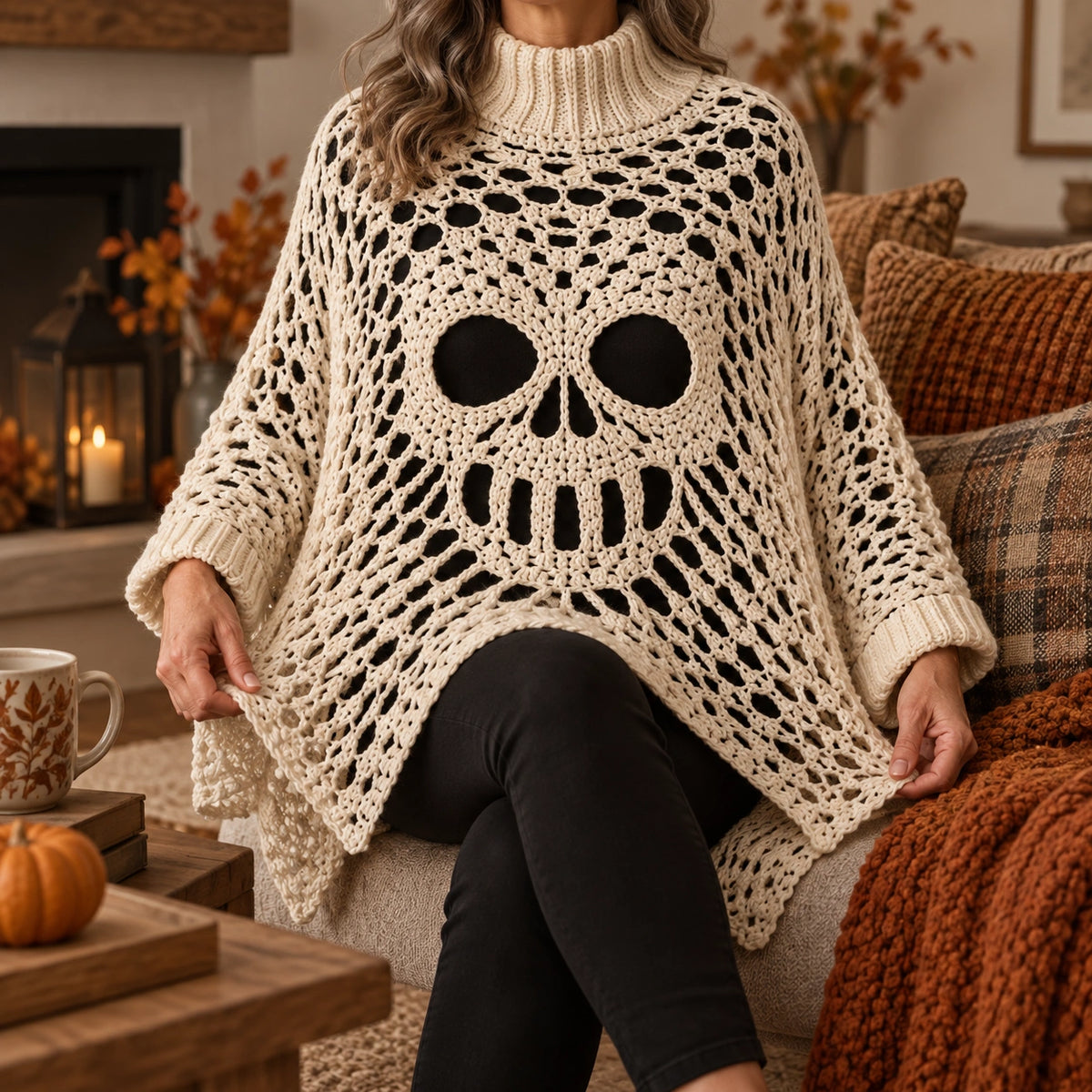 Häkelanleitung für einen Gothic-Totenkopf-Spitzenponcho