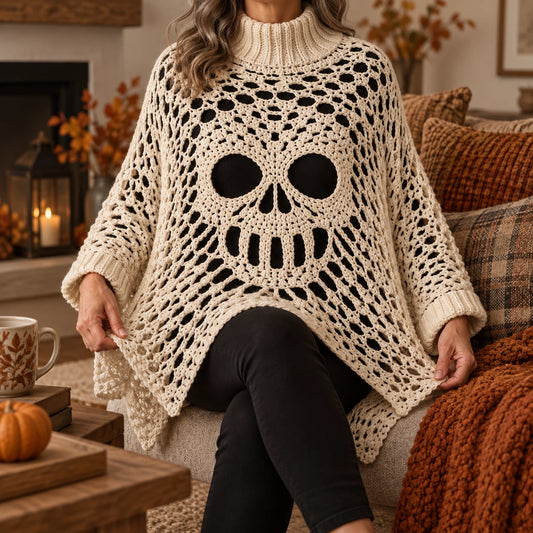 Häkelanleitung für einen Gothic-Totenkopf-Spitzenponcho