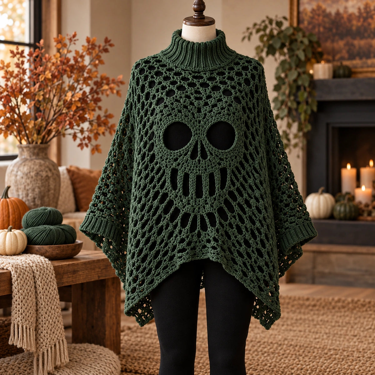 Häkelanleitung für einen Gothic-Totenkopf-Spitzenponcho