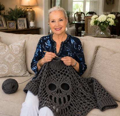 Häkelanleitung für einen Gothic-Totenkopf-Spitzenponcho