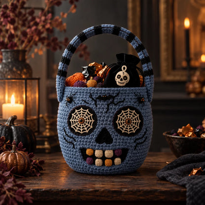 Häkelanleitung für einen Halloween-Zuckerschädel-Korb