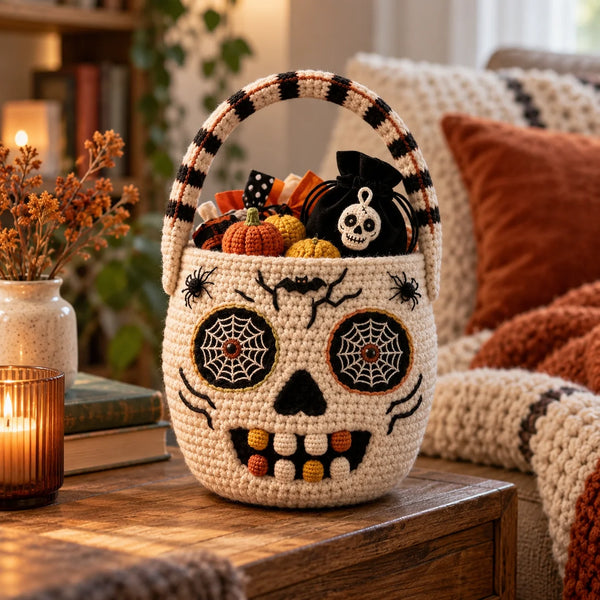 Halloween Zuckerschädel Korb Häkelanleitung