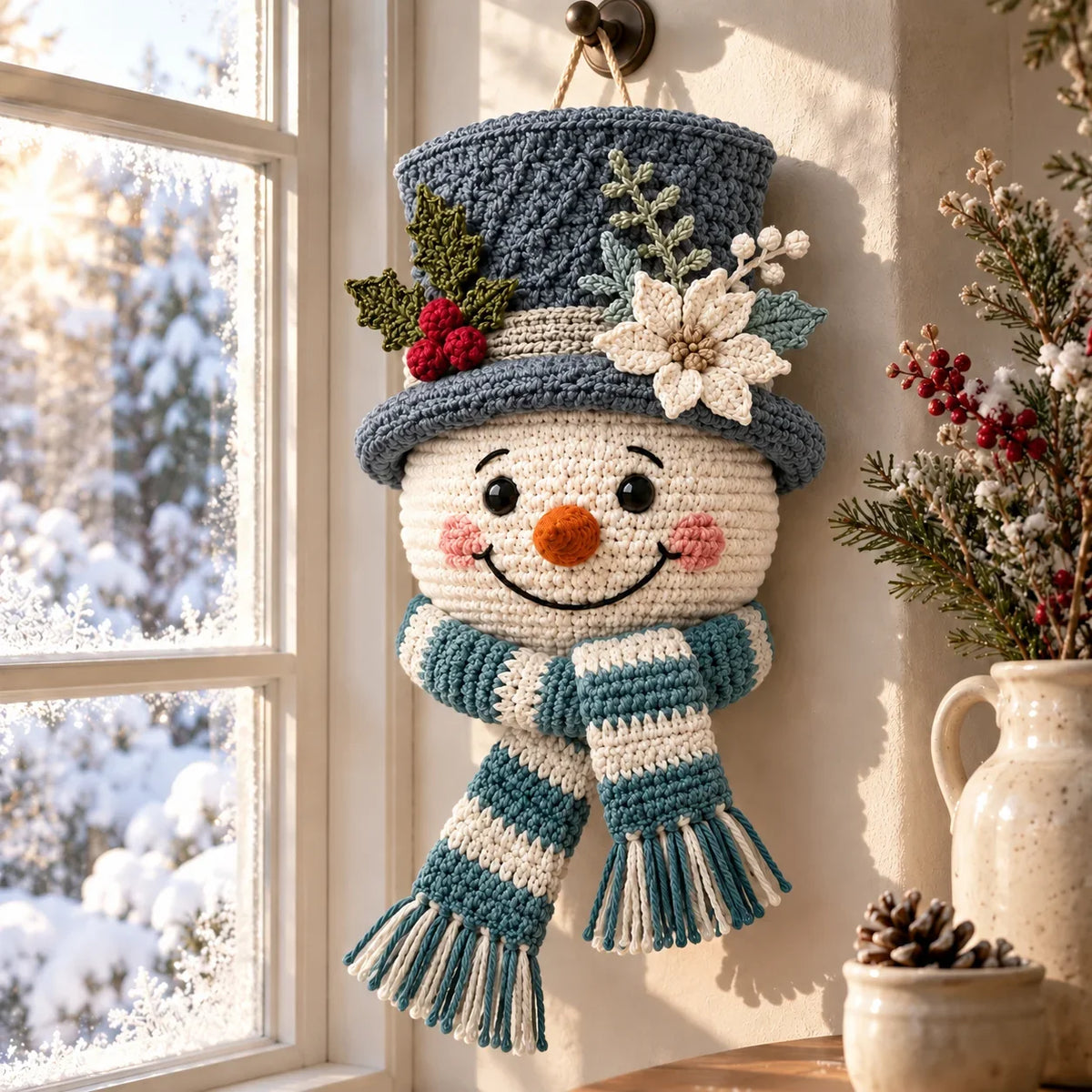 Winterbeeren-Schneemann Türhänger Häkelanleitung ☃️