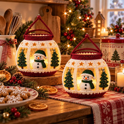 Weihnachtliche Schneemann-Laterne – Amigurumi-Häkelanleitung für LED-Teelicht