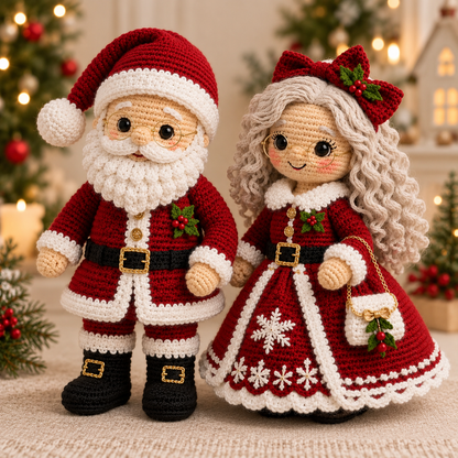 Weihnachtsmann & Frau Weihnachtsmann Amigurumi Puppen Häkelanleitung Set