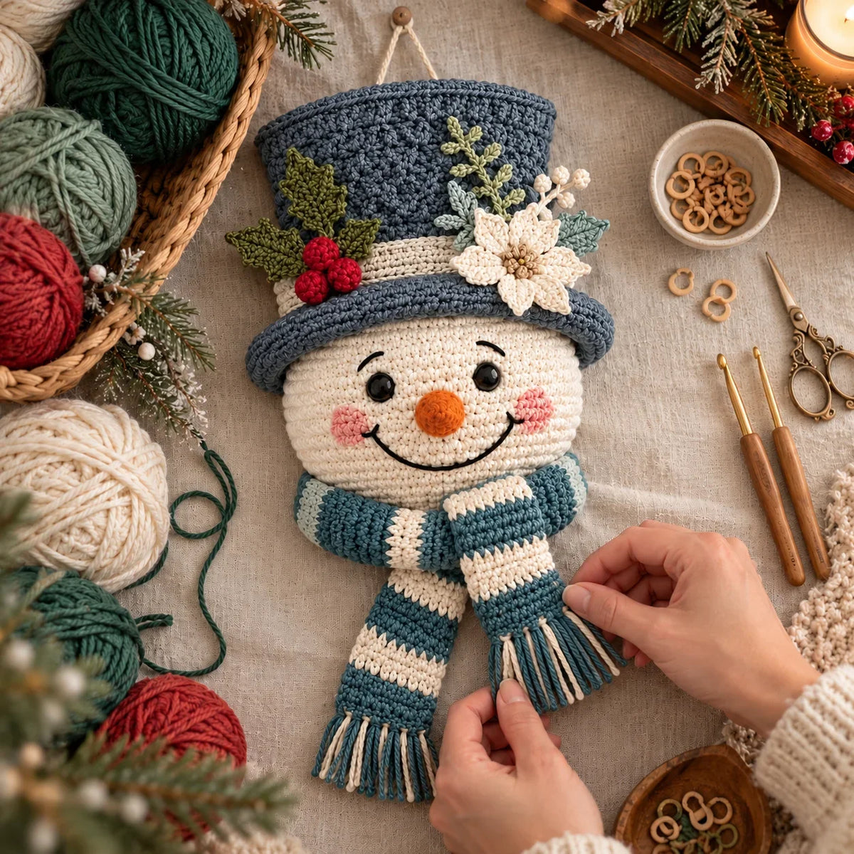 Winterbeeren-Schneemann Türhänger Häkelanleitung ☃️