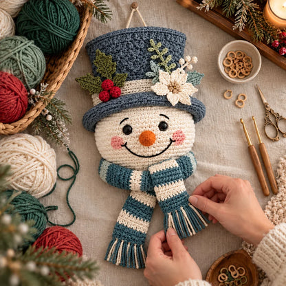 Winterbeeren-Schneemann Türhänger Häkelanleitung ☃️