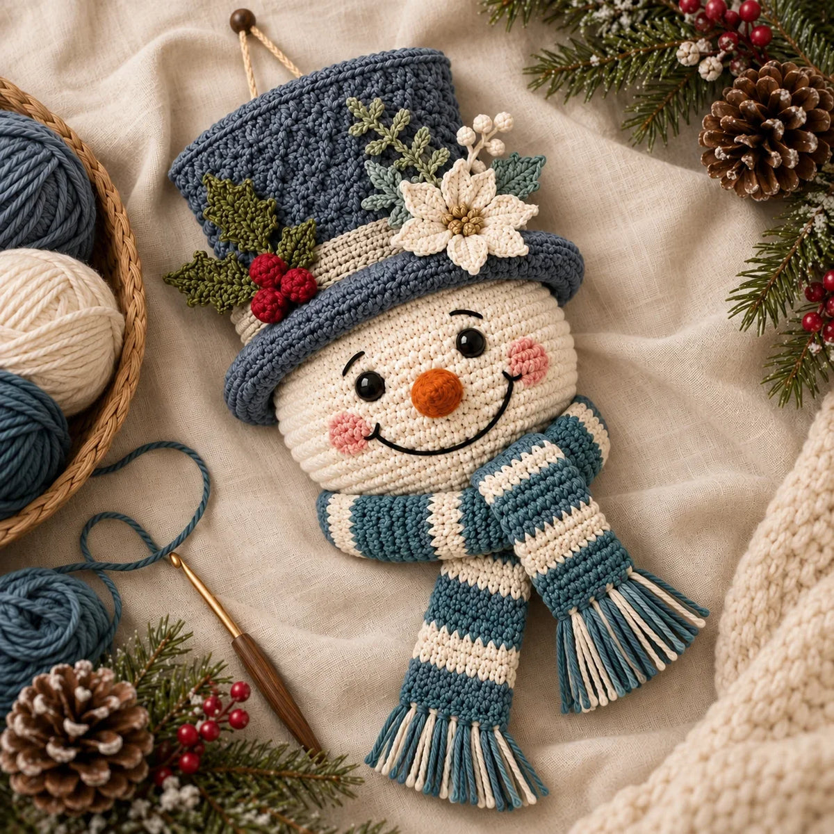 Winterbeeren-Schneemann Türhänger Häkelanleitung ☃️