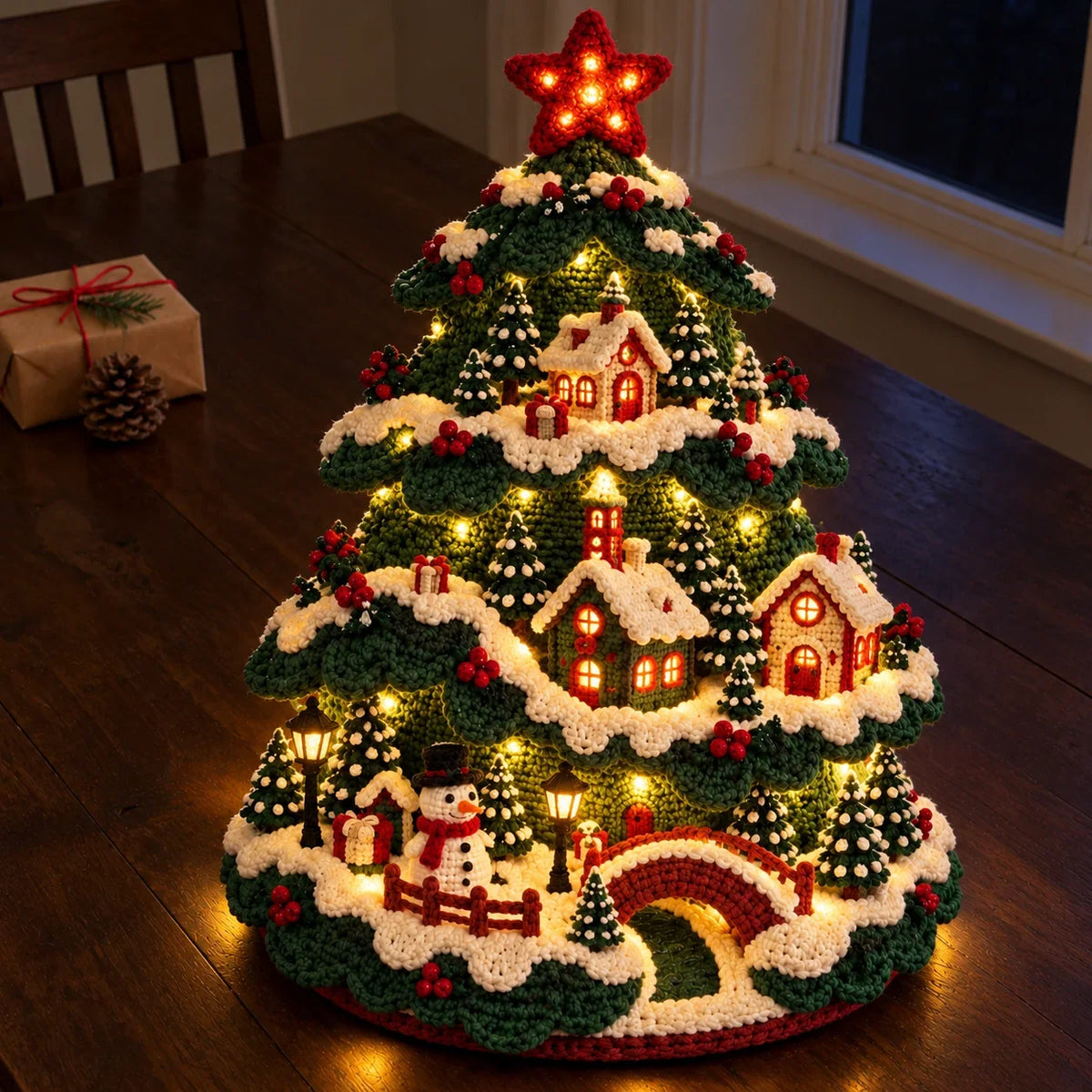 Häkelanleitung Weihnachtsbaum-Lampe – Beleuchtetes Weihnachtsdorf