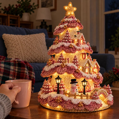 Häkelanleitung Weihnachtsbaum-Lampe – Beleuchtetes Weihnachtsdorf