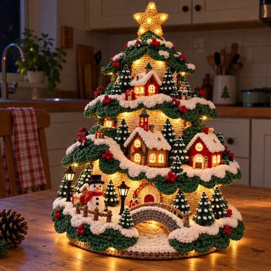 Häkelanleitung Weihnachtsbaum-Lampe – Beleuchtetes Weihnachtsdorf