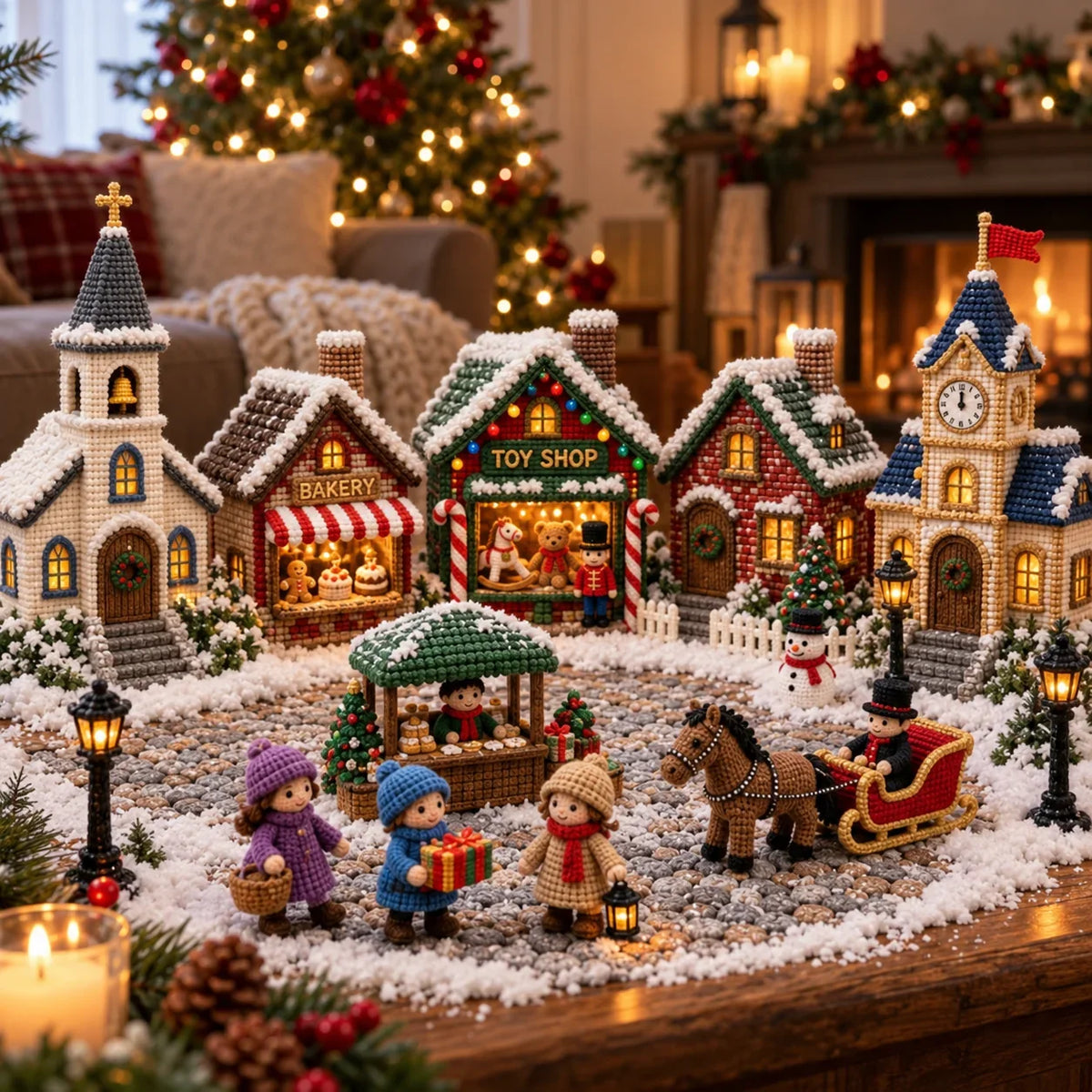 Weihnachtsdorf Häkelanleitungs-Set – 15 Amigurumi-Motive