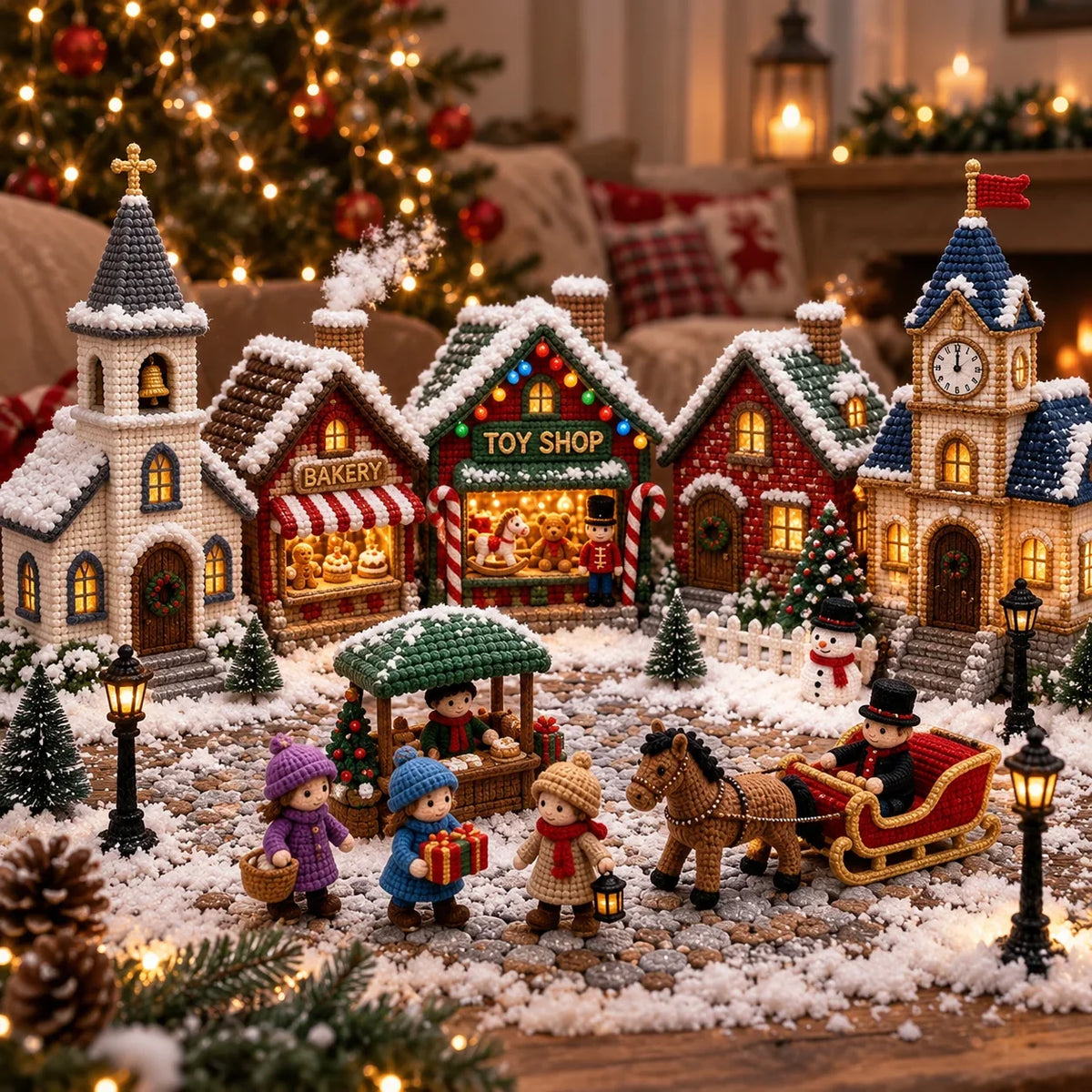 Weihnachtsdorf Häkelanleitungs-Set – 15 Amigurumi-Motive